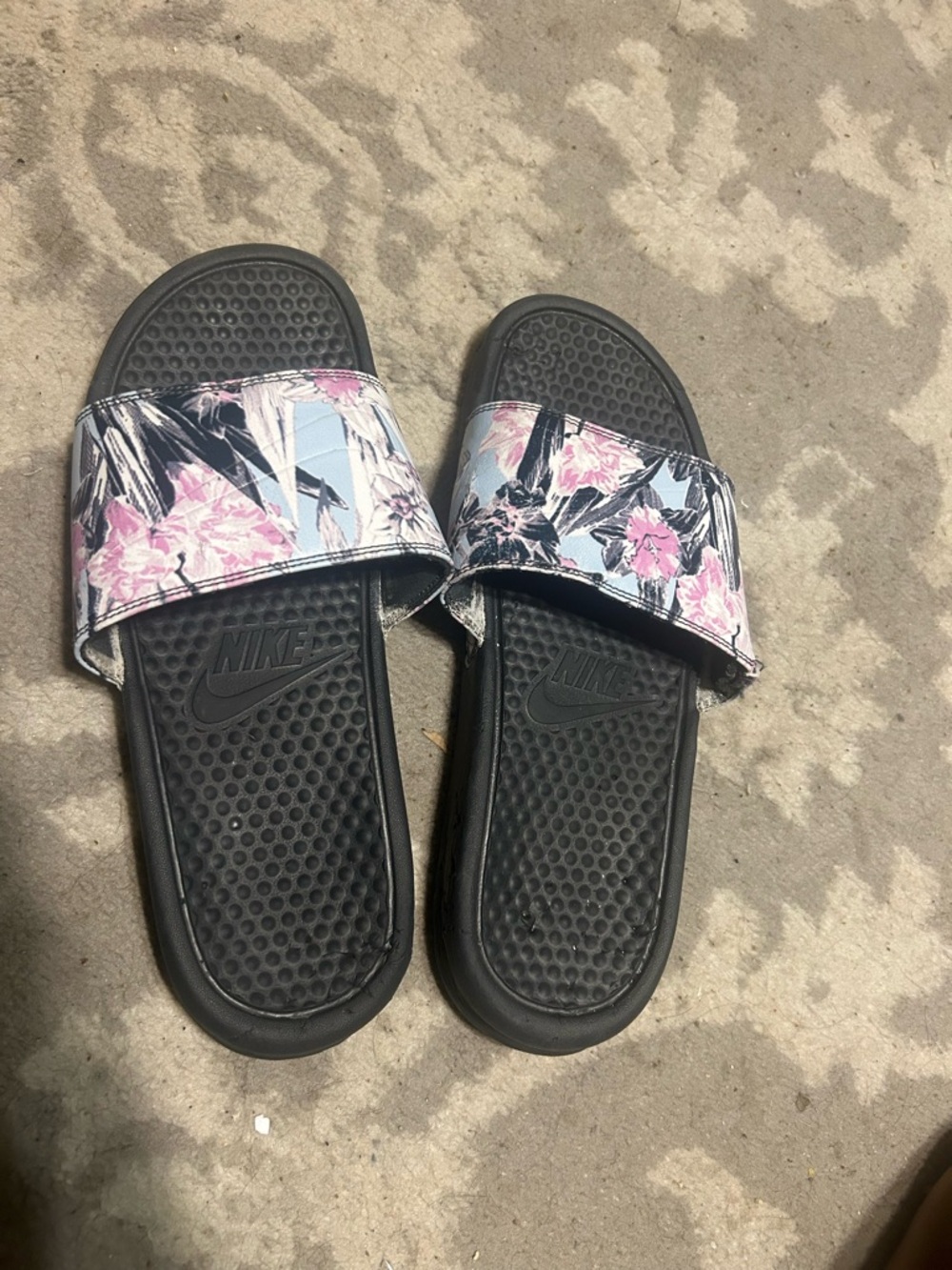 Nike Benassi Black Slide with Pink Floral Strap